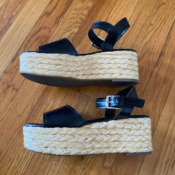 Marc Fisher Platform Espadrille Sandals Black and Tan Size 9.5 - Picture 1 of 5